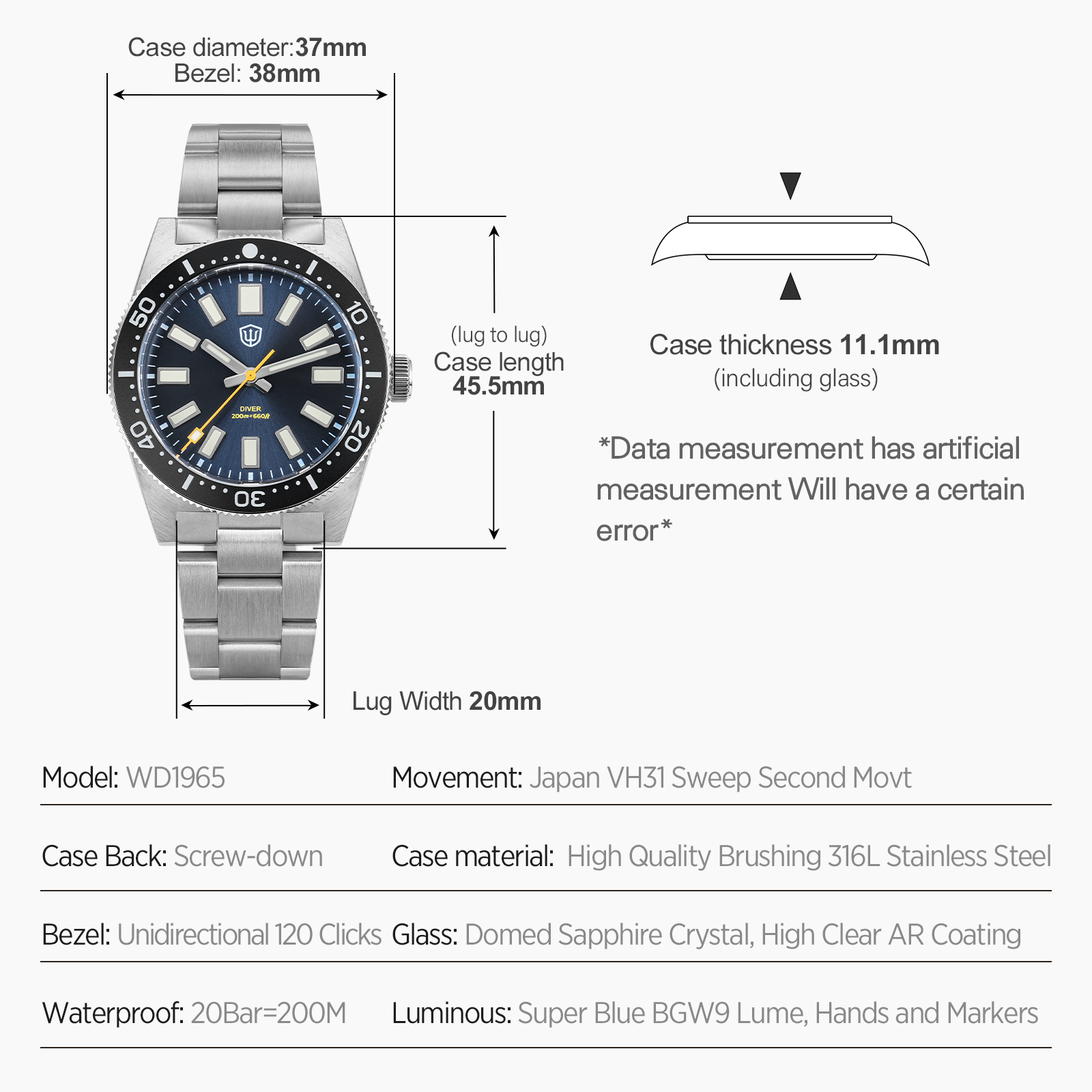 Watchdives 37Mm WD1965 V2 Man  - Men'S Accessories Jewelry Bracelet recension och pris